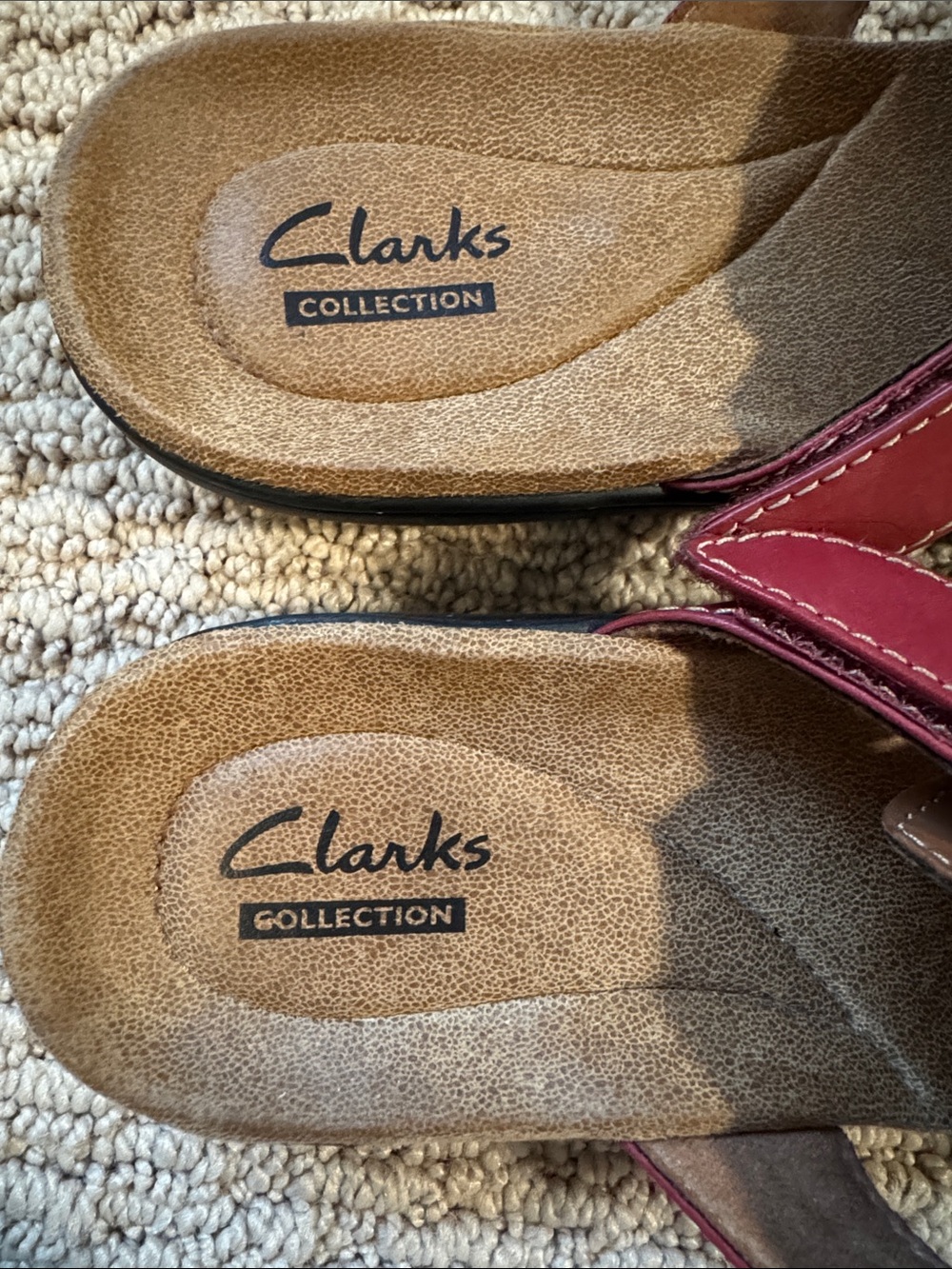 Clarks Brown and Red Leather Slide Mules - Picture 6 of 6